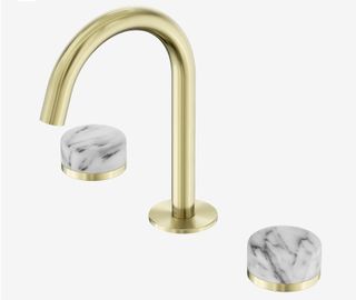 Serenity Basin Set Arc Spout With Arabescato Corchia Handle Brushed Gold