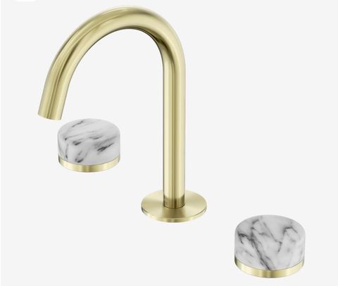 Serenity Basin Set Arc Spout With Arabescato Corchia Handle Brushed Gold