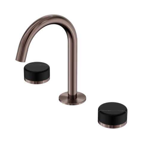 Serenity Basin Set Arc Spout With Marquina Black Handle Brushed Bronze
