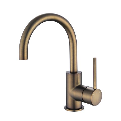 Star Mini Antique Brass 35mm Gooseneck Basin Mixer