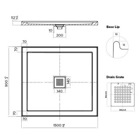 Eco 1500x900 Polymarble Base Cent Outlet