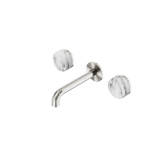 Serenity Wall Basin Set 160mm Spout With Arabescato Corchia Handle Brushed Nicke