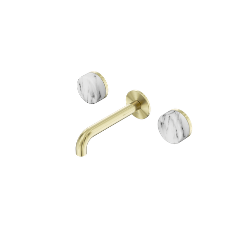 Serenity Wall Basin Set 160mm Spout With Arabescato Corchia Handle Brushed Gold