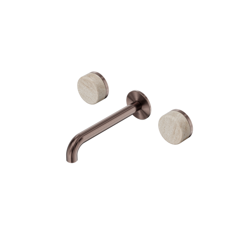 Serenity Wall Basin Set 185mm Spout With Rome Travertine Handle Brushed Bronze