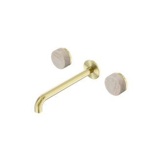 Serenity Wall Basin Set 220mm Spout With Rome Travertine Handle Brushed Gold