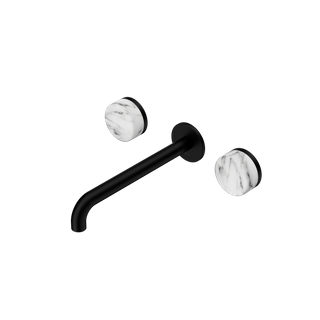 Serenity Wall Basin Set 220mm Spout With Arabescato Corchia Handle Matte Black