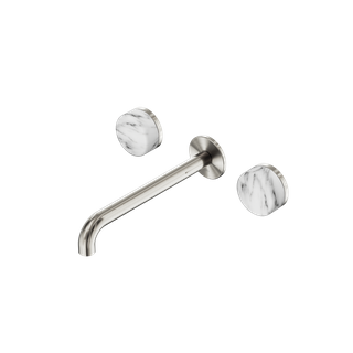 Serenity Wall Basin Set 220mm Spout With Arabescato Corchia Handle Brushed Nicke