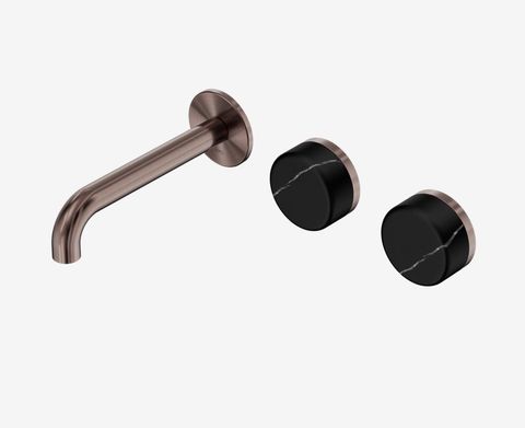 Serenity Wall Basin Set 160mm Offset Spout With Marquina Black Handle Brushed Br