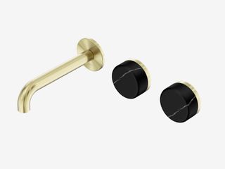 Serenity Wall Basin Set 160mm Offset Spout With Marquina Black Handle Brushed Go