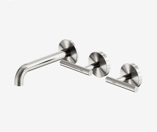 Mecca Lever Wall Basin/Bath Set 160mm Offset Spout Brushed Nickel