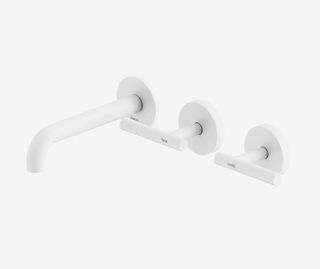 Mecca Lever Wall Basin/Bath Set 160mm Offset Spout Matte White