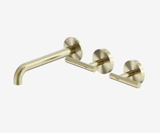 Mecca Lever Wall Basin/Bath Set 185mm Offset Spout Brushed Gold