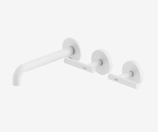 Mecca Lever Wall Basin/Bath Set 185mm Offset Spout Matte White