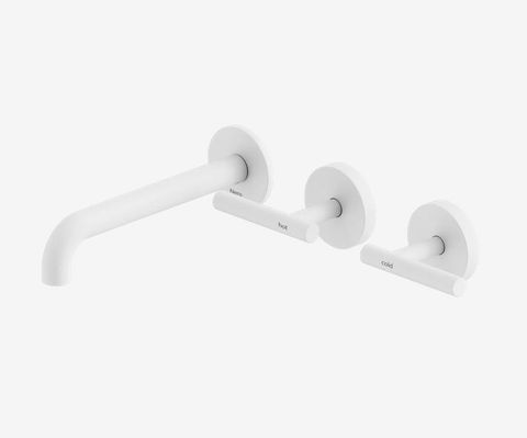 Mecca Lever Wall Basin/Bath Set 185mm Offset Spout Matte White