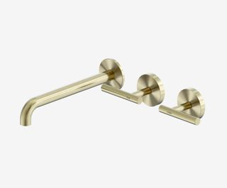 Mecca Lever Wall Basin/Bath Set 220mm Offset Spout Brushed Gold