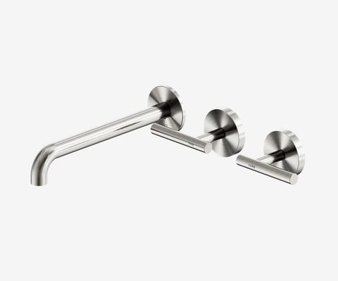 Mecca Lever Wall Basin/Bath Set 220mm Offset Spout Brushed Nickel