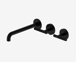 Mecca Lever Wall Basin/Bath Set 220mm Offset Spout Matte Black