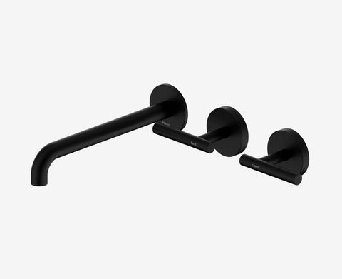 Mecca Lever Wall Basin/Bath Set 220mm Offset Spout Matte Black