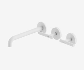 Mecca Lever Wall Basin/Bath Set 220mm Offset Spout Matte White