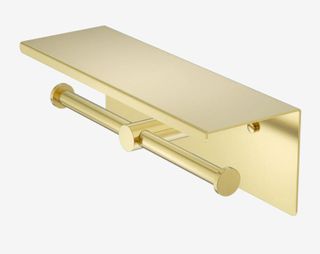 Mecca Double Toilet Roll Holder With Shelf Brushed Gold