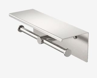 Mecca Double Toilet Roll Holder With Shelf Brushed Nickel