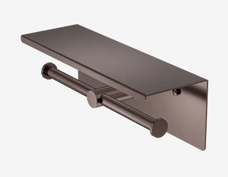 Mecca Double Toilet Roll Holder With Shelf Brushed Bronze