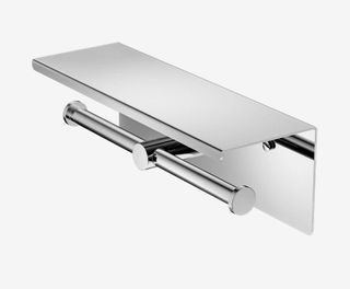 Mecca Double Toilet Roll Holder With Shelf Chrome