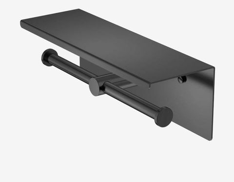 Mecca Double Toilet Roll Holder With Shelf Gun Metal