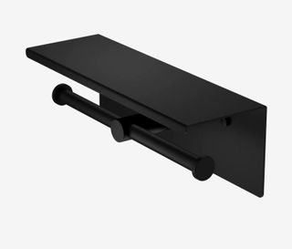 Mecca Double Toilet Roll Holder With Shelf Matte Black