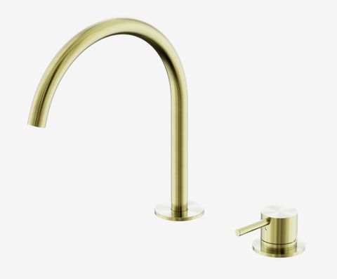 Mecca Hob Bath/Kitchen Mixer Set Arc Spout Brushed Gold