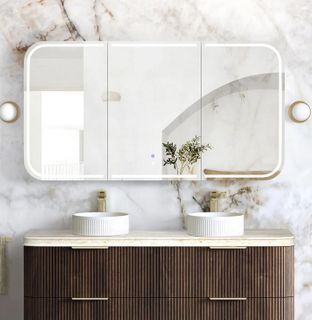 LED Newport 1500(W)x750(H) Sable Walnut Shaving Cabinet - Premium Edition