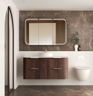 Havana 1200mm Sable Walnut Wall Hung Fluted Curve Vanity