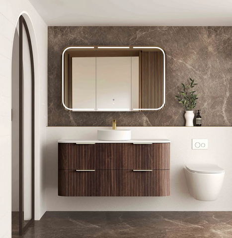 Havana 1200mm Sable Walnut Wall Hung Fluted Curve Vanity