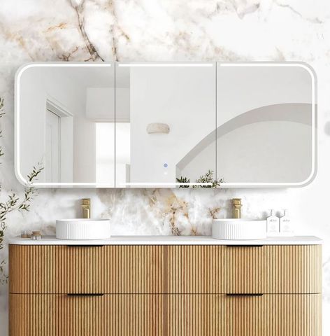 LED Newport 1800(W)x750(H) Woodland Oak Shaving Cabinet - Premium Edition