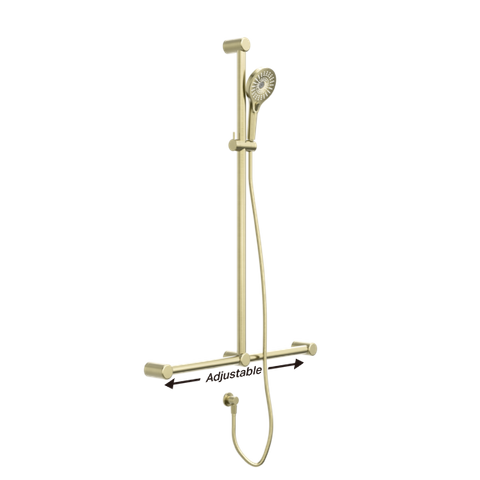 MECCA CARE 32MM T BAR GRAB RAIL AND ADJUSTABLE SHOWER SET 1100X750MM BRUSHED GOL