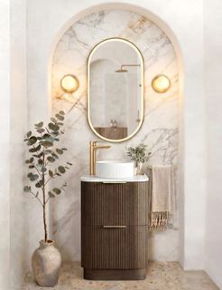 Havana Fluted 600mm Sable Walnut Floorstanding Curve Vanity