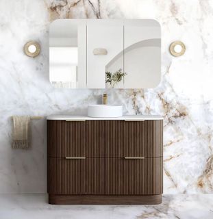 Havana Fluted 1200mm Sable Walnut Floorstanding Curve Vanity