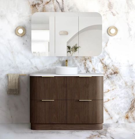 Havana Fluted 1200mm Sable Walnut Floorstanding Curve Vanity