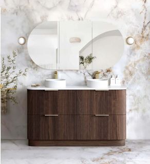 Havana Fluted 1500mm Sable Walnut Floorstanding Curve Vanity