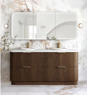 Havana Fluted 1800mm Sable Walnut Floorstanding Curve Vanity