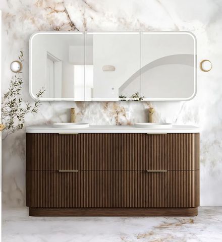 Havana Fluted 1800mm Sable Walnut Floorstanding Curve Vanity