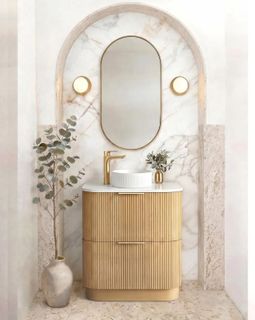 Havana Fluted 750mm Woodland Oak Floorstanding Curve Vanity