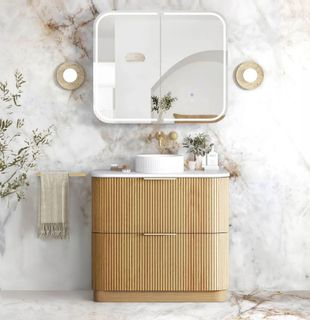 Havana Fluted 900mm Woodland Oak Floorstanding Curve Vanity