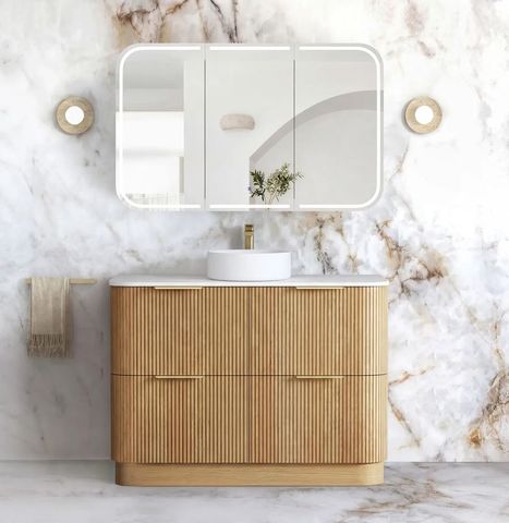 Havana Fluted 1200mm Woodland Oak Floorstanding Curve Vanity