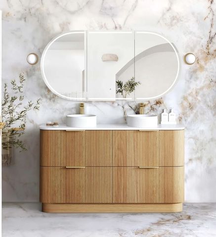 Havana Fluted 1500mm Woodland Oak Floorstanding Curve Vanity
