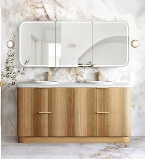 Havana Fluted 1800mm Woodland Oak Floorstanding Curve Vanity