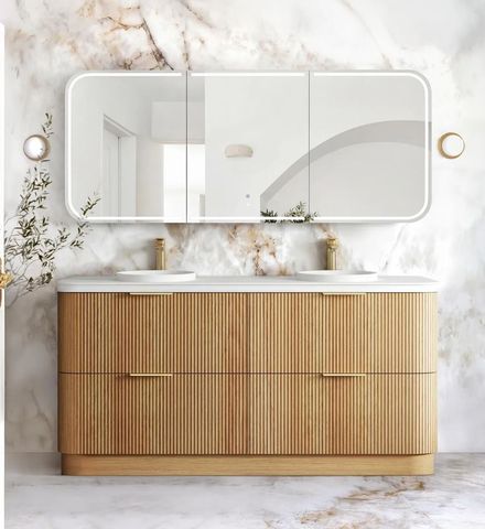 Havana Fluted 1800mm Woodland Oak Floorstanding Curve Vanity