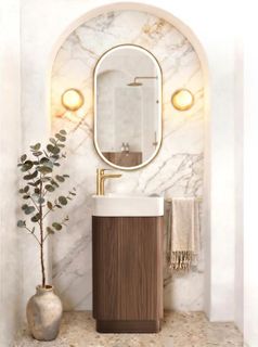 Maxi Space Saver Sable Walnut Curved Floor Standing Vanity