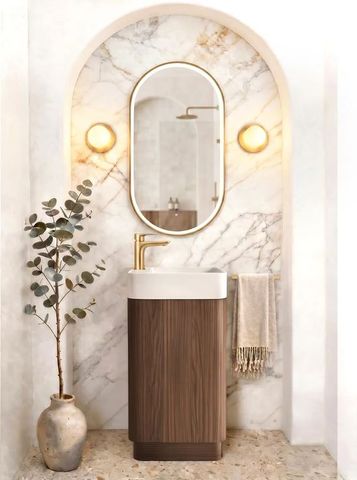 Maxi Space Saver Sable Walnut Curved Floor Standing Vanity