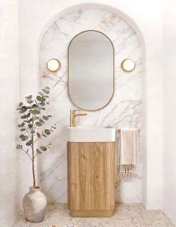 Maxi Space Saver Woodland Oak Curved Floor Standing Vanity